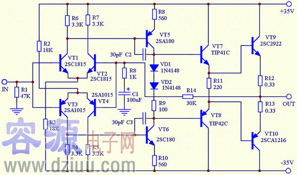 簡易100W互補功率放大器電路