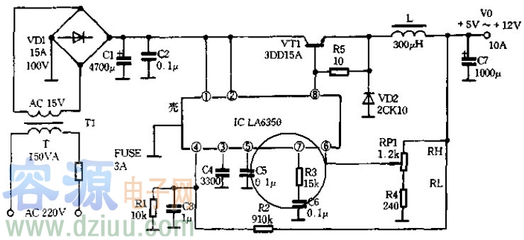 大功率開(kāi)關(guān)穩(wěn)壓電源電路