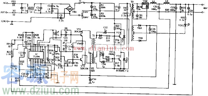 48V3A開關電源<a href=http://www.flswjt.cn/dianlutu/ target=_blank class=infotextkey>電路圖</a>