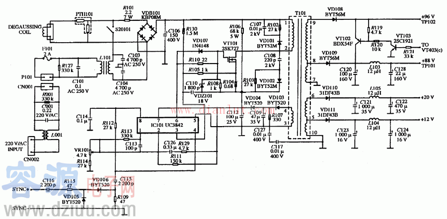 基于UC3842顯示器電源電路圖