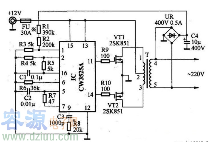 最簡單12v轉(zhuǎn)220v逆變器電路圖