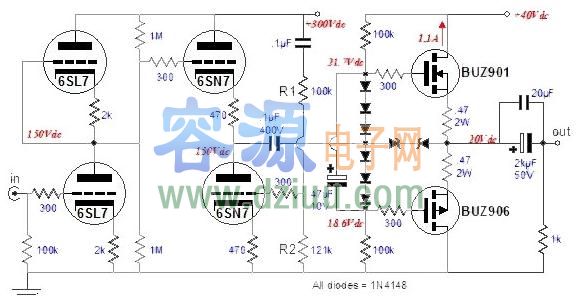 介紹電子管16W甲類膽石混合功率放大器電路圖