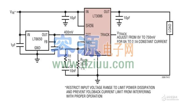 集成電路LT3086可調型壓控電流源電路圖